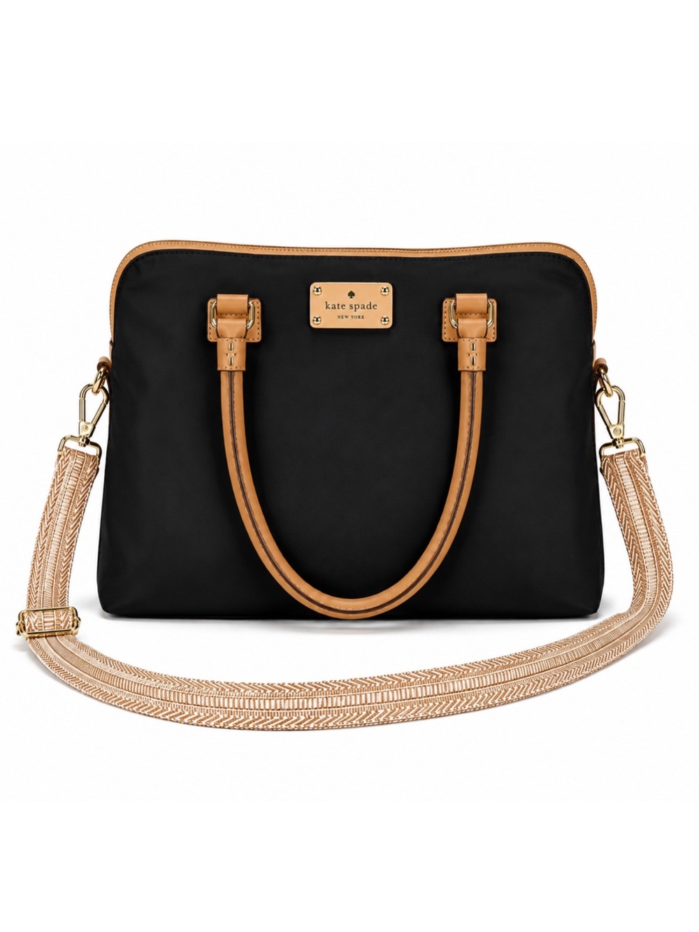Kate Spade Black Nylon Laptop Bag with Beige Leather Trim